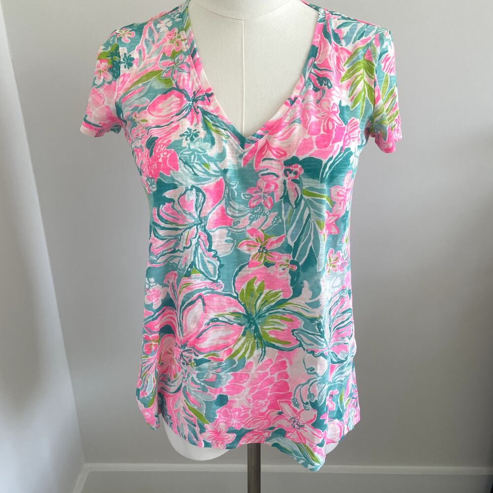 Lilly Pulitzer Etta V-Neck Short Sleeve Top Sz XS